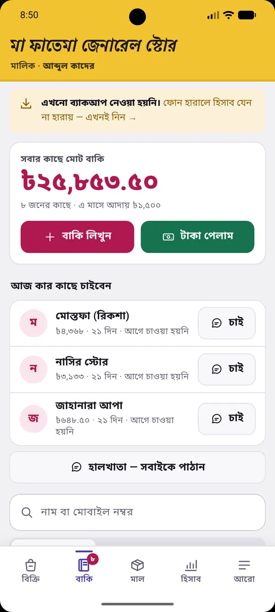 বাকির খাতা: মোট বাকি, আজ কার কাছে চাইবেন