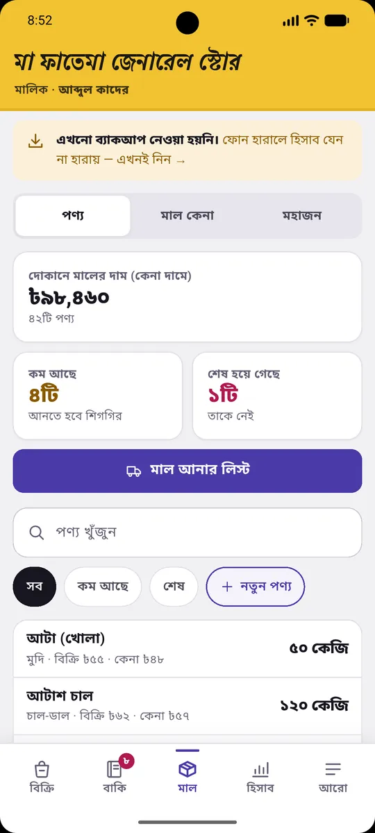 মালের পাতা: কম আছে, শেষ হয়ে গেছে